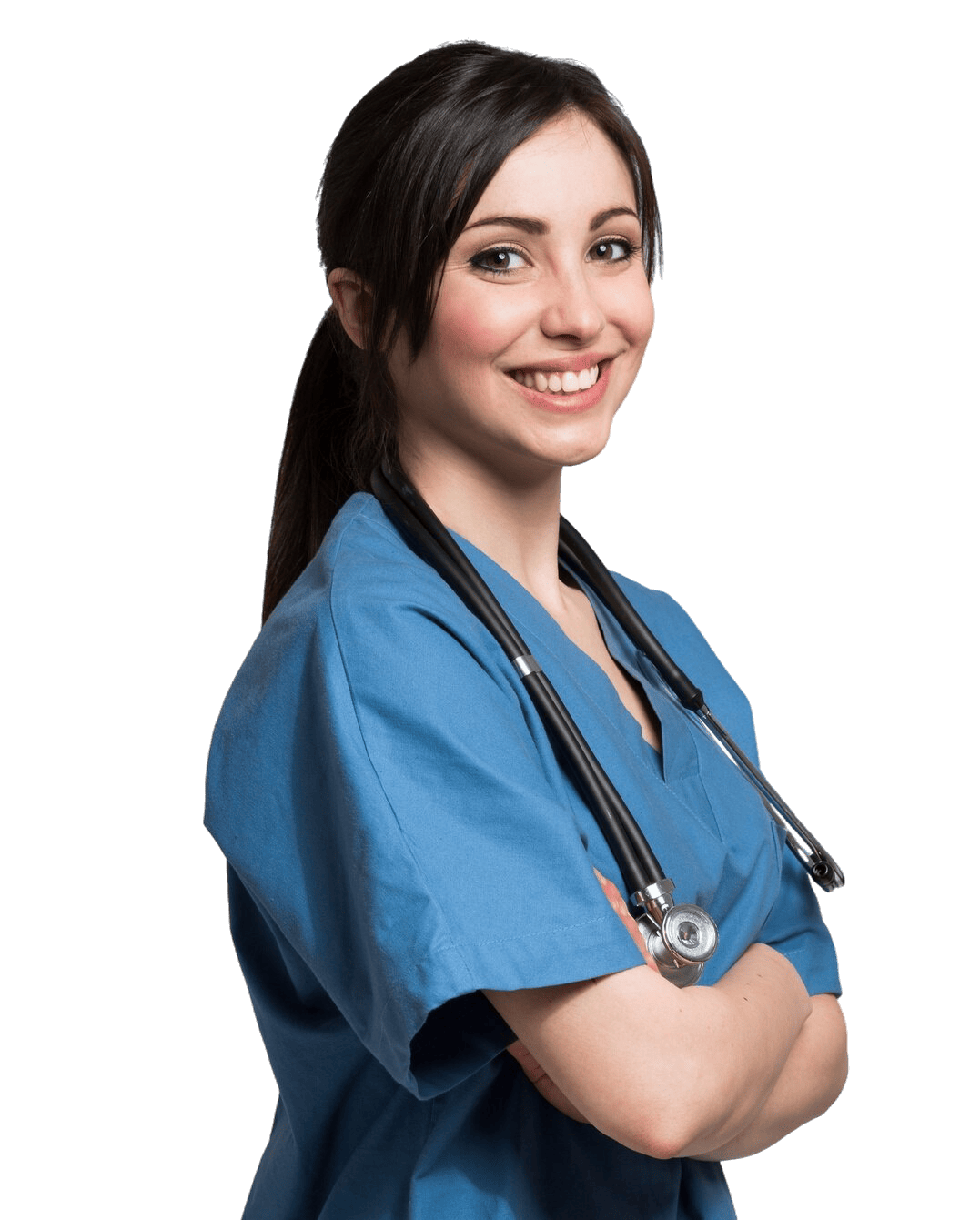 A confident nursing professional in clinical uniform representing the high-quality medical education at Mathrushree Hospital.